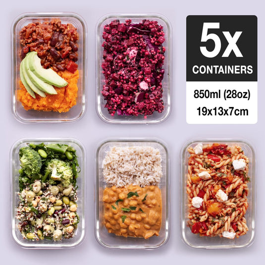 Glazen meal prep bakjes set van 5 820 ml