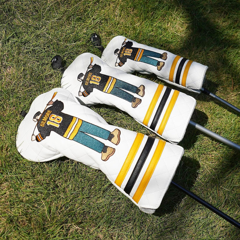 Laden Sie das Bild in Galerie -Viewer, Golfclub beschermhoes met geborduurd filmpersonage van kunstleer – cartoon headcover – golfclub bescherming
