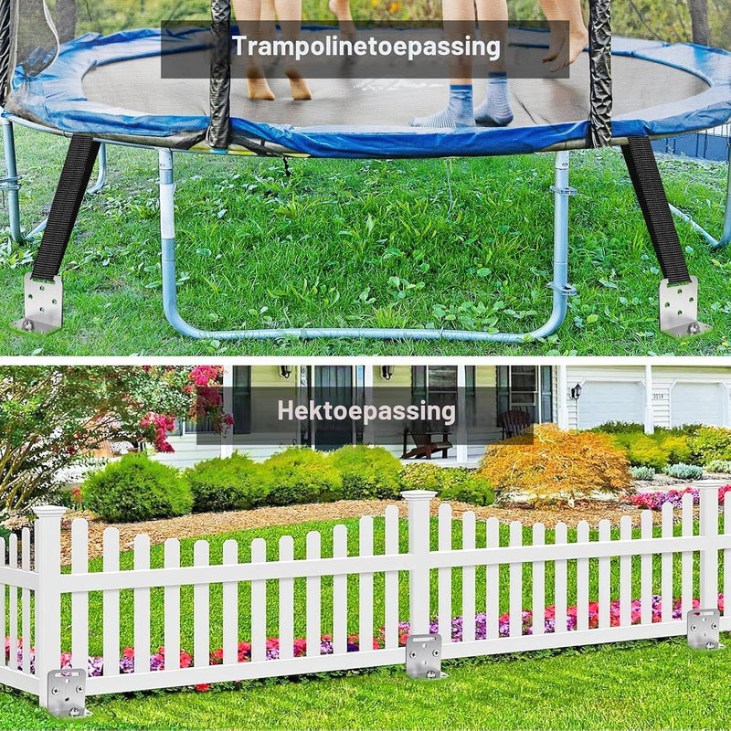 Laad afbeelding in Galerijviewer, Grondankers 6 stuks 60 cm heavy duty met L-beugels en booradapter – trampoline ankers – stormankers
