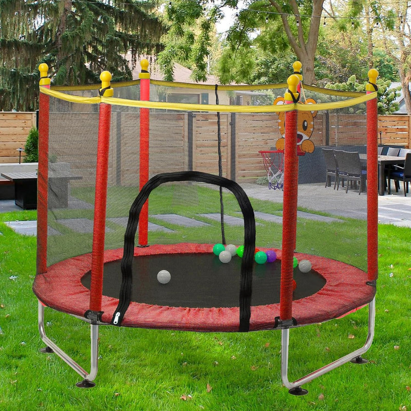 Laden Sie das Bild in Galerie -Viewer, Kindertrampoline 140 cm met veiligheidsnet en basketbalmand rood – trampoline – indoor outdoor
