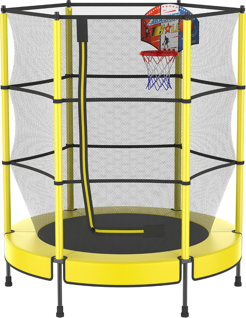 Laad afbeelding in Galerijviewer, Kindertrampoline 145 cm met veiligheidsnet en verstelbare basketbalmand – trampoline – indoor outdoor
