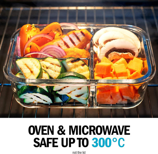 Glazen meal prep bakjes set van 3 met 3 vakken