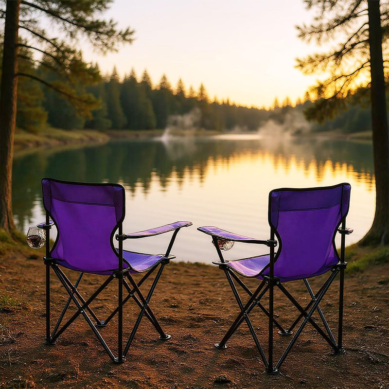 Chargez l'image dans la visionneuse de la galerie, Campingstoelen Opvouwbaar 2 Stuks met Bekerhouder tot 100 kg – Vouwstoel – Kampeerstoel
