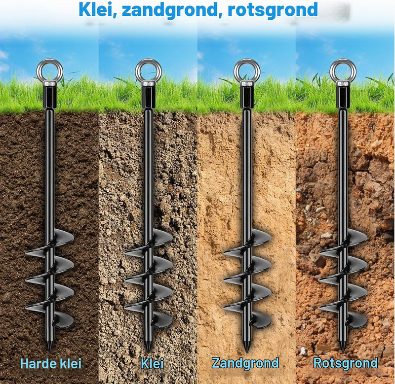 Laden Sie das Bild in Galerie -Viewer, Grondankers 6 stuks 47 cm heavy duty met vaste ring – trampoline ankers – stormankers
