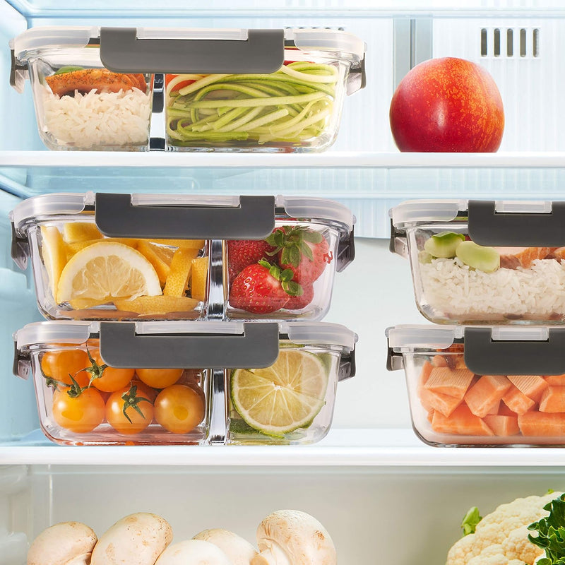 Laden Sie das Bild in Galerie -Viewer, Glazen meal prep bakjes set van 3 met 3 vakken
