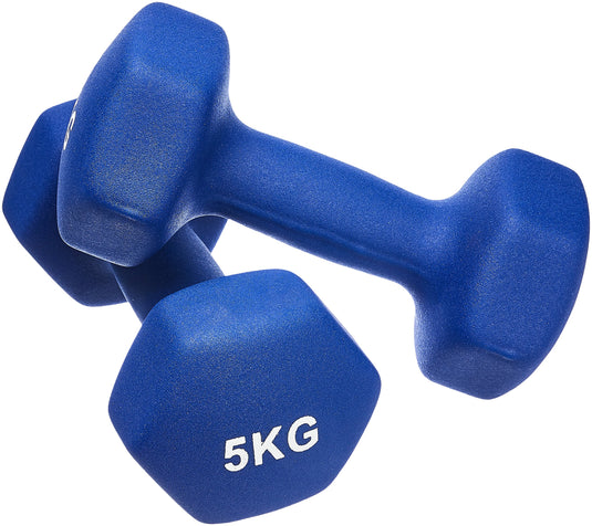 Amazon Basics Neopren Hanteln Gewichte, Hantelset, 2er-Set, 1–5kg, Sechseckig, für Krafttraining und Fitnesskurse