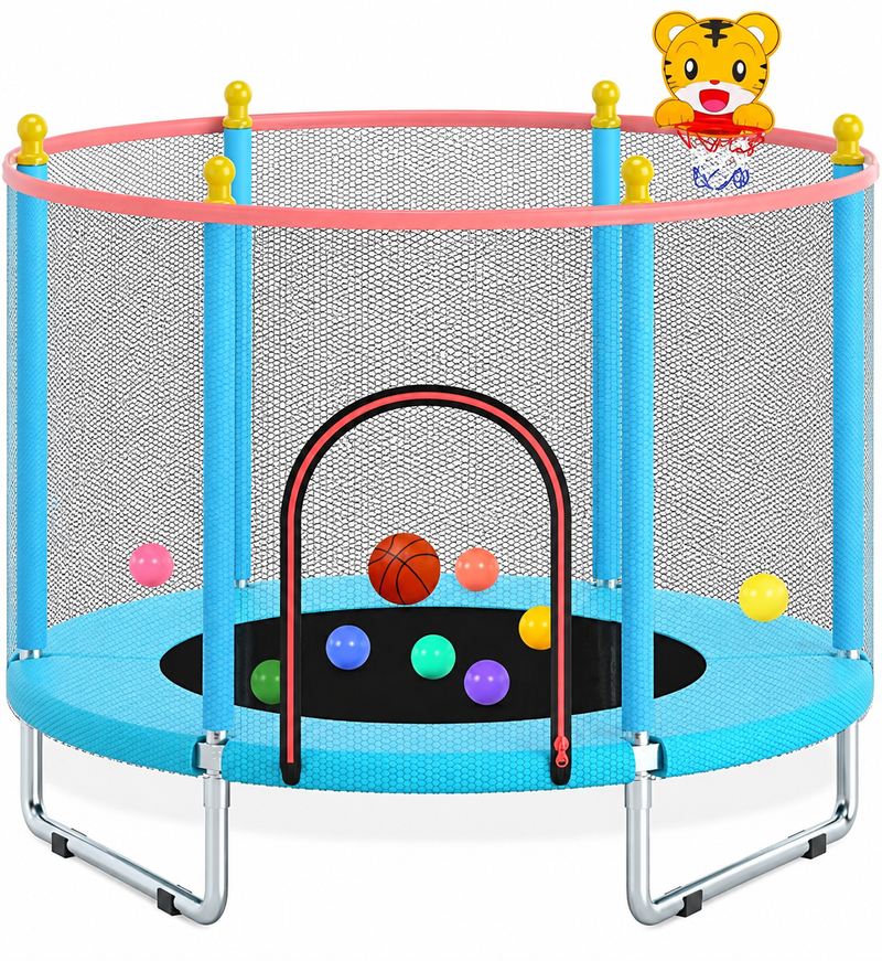 Chargez l'image dans la visionneuse de la galerie, Kindertrampoline 150 cm met veiligheidsnet en basketbalmand tot 200 kg – trampoline – indoor outdoor
