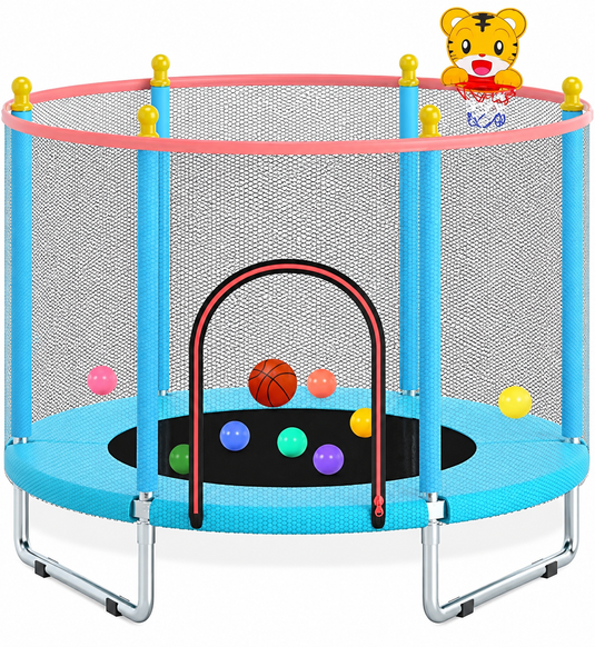 Kindertrampoline 150 cm met veiligheidsnet en basketbalmand tot 200 kg – trampoline – indoor outdoor