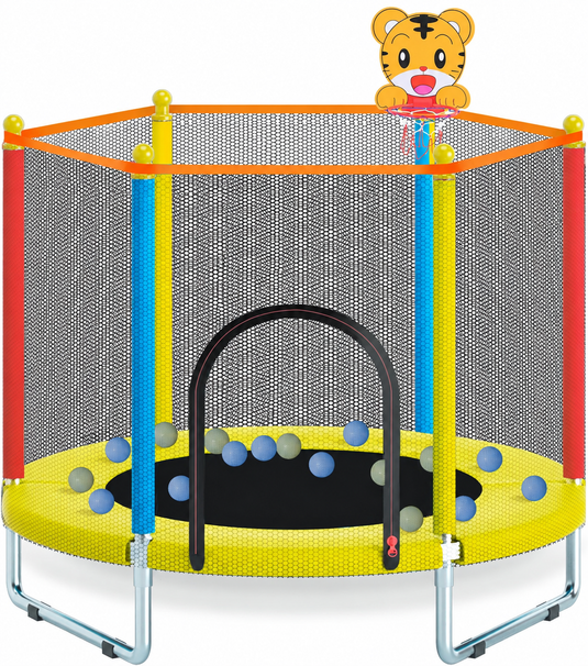 Kindertrampoline 150 cm met veiligheidsnet en basketbalring tot 204 kg – trampoline – indoor outdoor