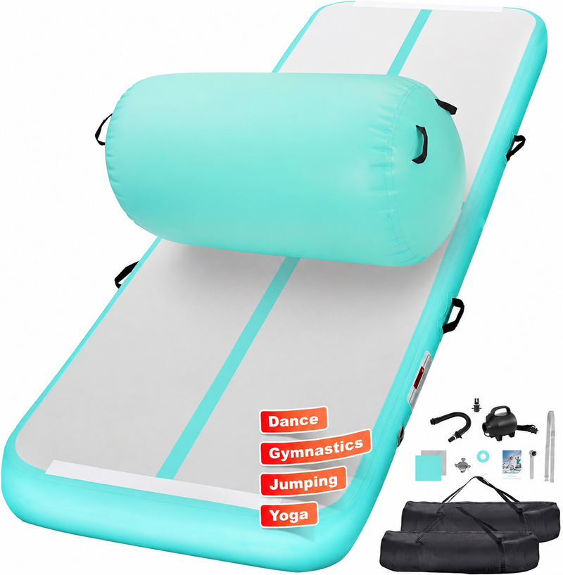 Laden Sie das Bild in Galerie -Viewer, Opblaasbare turnmat 3 m met air roller – 10 cm dik – gymnastiekmat met elektrische pomp voor tumbling en cheerleading
