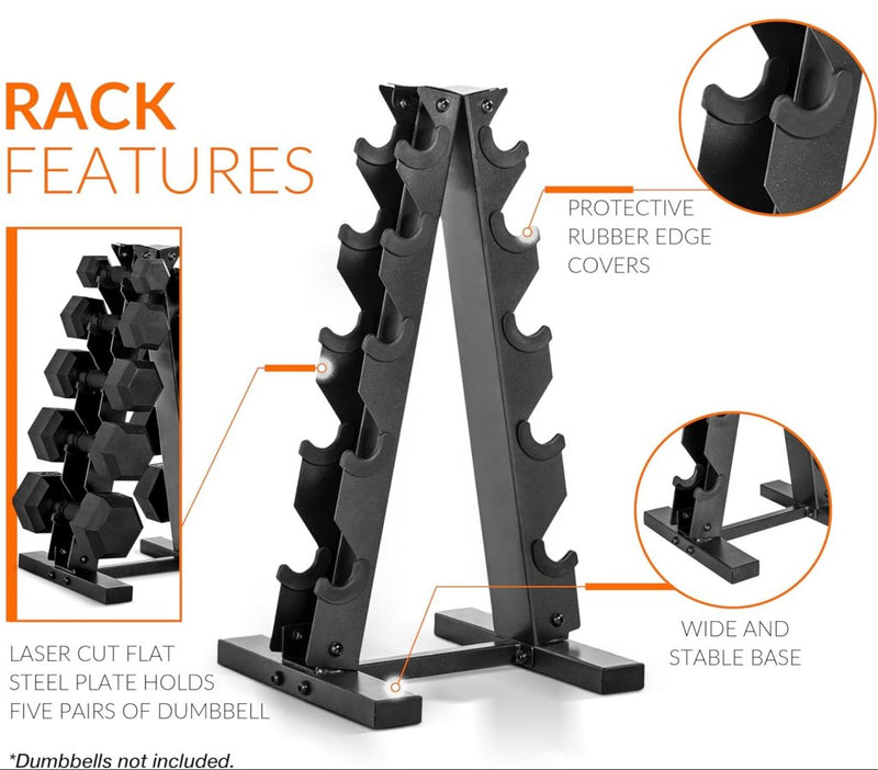 Laad afbeelding in Galerijviewer, A-frame halterrek zwart voor 5 paar dumbbells - happygetfit.com
