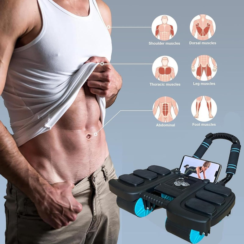 Załaduj obraz do przeglądarki galerii, Ab roller met automatische rebound elleboogsteun en kniemat – buikspiertrainer – ab wheel - happygetfit.com
