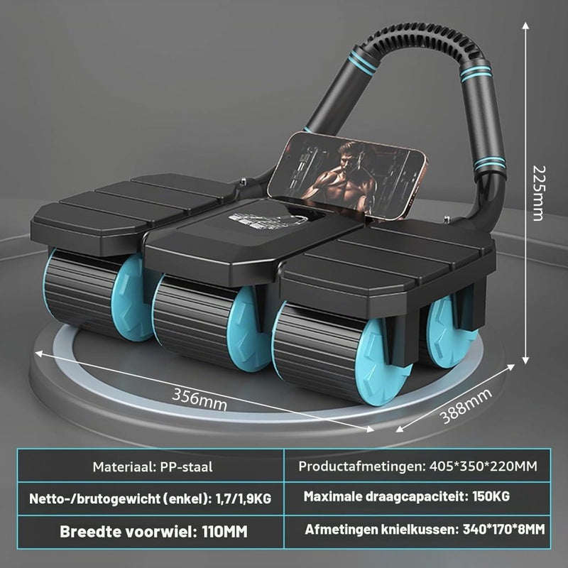 Załaduj obraz do przeglądarki galerii, Ab roller met automatische rebound en gevoerde elleboogsteun tot 150 kg – buikspiertrainer – ab wheel - happygetfit.com
