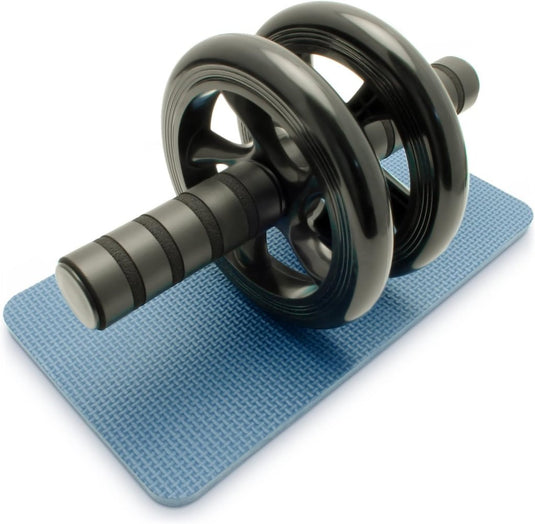 Ab roller met dubbele wielen en kniemat tot 150 kg – buikspiertrainer – ab wheel - happygetfit.com
