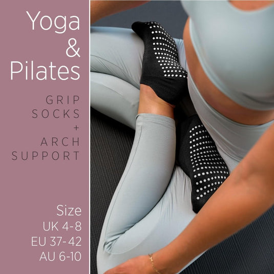 All Things Accessory Pilates Grip Socks for Women, Non-Slip Socks with Grippers for Yoga Barre Hospital, 3 Pairs Size 6-10 (Black) - happygetfit.com