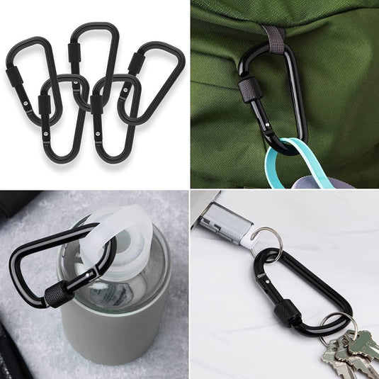Aluminum Carabiner w/Lock 3 Inch | D Shape Heavy Duty Buckle | Small Carabiner Clip, Key Ring, Backpack Clip - happygetfit.com