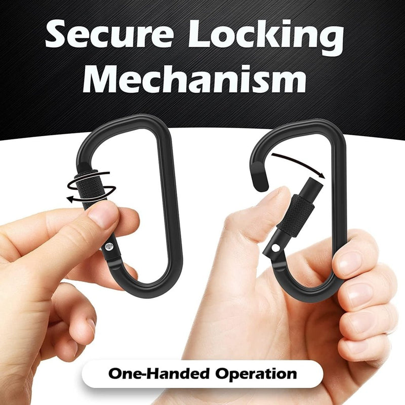 Load image into Gallery viewer, Aluminum Carabiner w/Lock 3 Inch | D Shape Heavy Duty Buckle | Small Carabiner Clip, Key Ring, Backpack Clip - happygetfit.com
