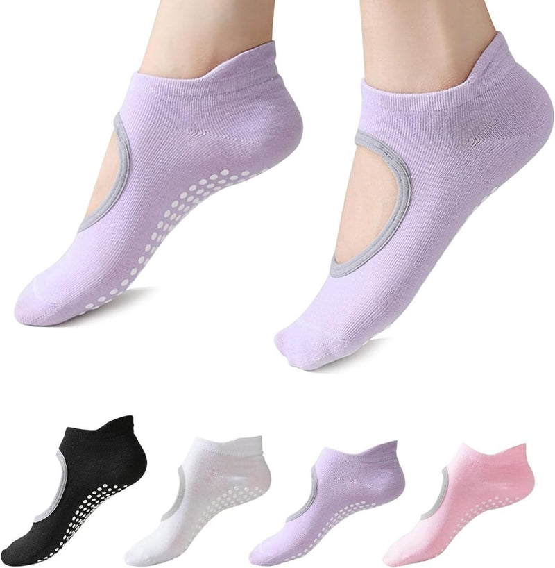 Carica immagine in Galleria Viewer, Antislip sokken dames 4 paar maat 35-40 met siliconen grip – yoga pilates trampoline sokken - happygetfit.com
