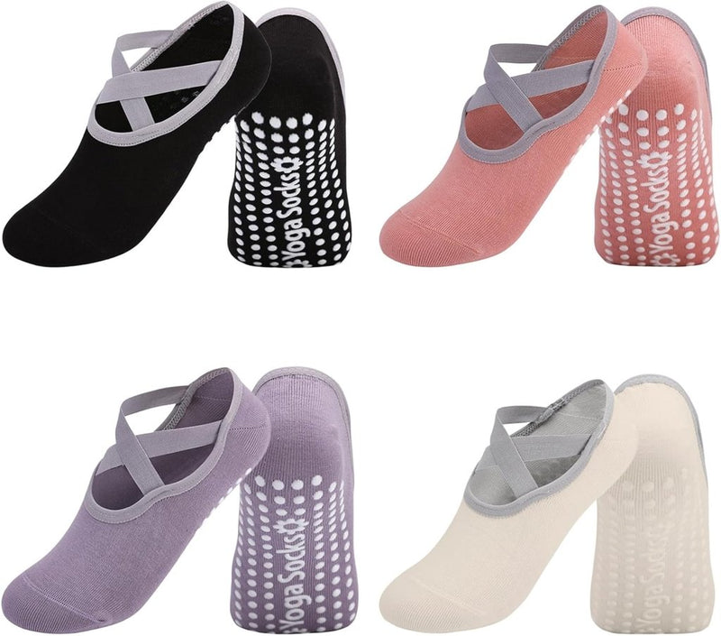 Carica immagine in Galleria Viewer, Antislip sokken dames 4 paar maat 35-40 met siliconen grip – yoga pilates trampoline sokken - happygetfit.com
