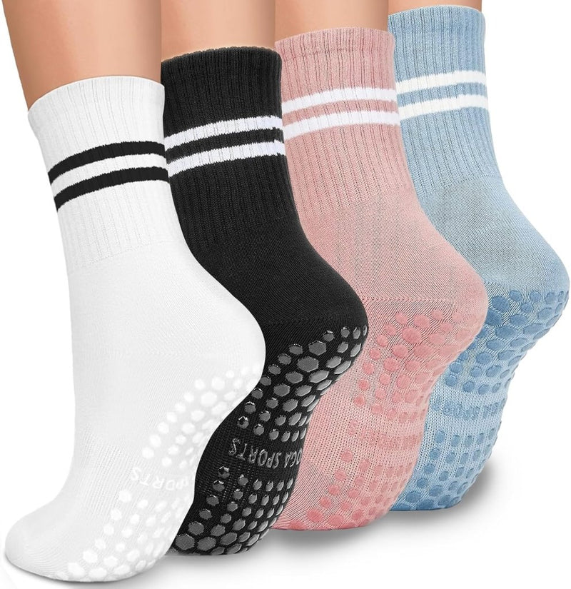 Carica immagine in Galleria Viewer, Antislip sokken dames 4 paar maat 35-40 met siliconen grip – yoga pilates trampoline sokken - happygetfit.com
