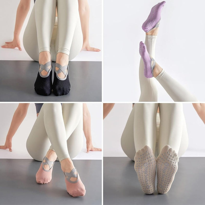 Carica immagine in Galleria Viewer, Antislip sokken dames 4 paar maat 35-40 met siliconen grip – yoga pilates trampoline sokken - happygetfit.com
