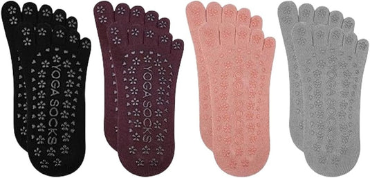 Antislip yogasokken 4 paar van ademend katoen met gekruiste bandjes en siliconen grip voor pilates en ballet – danssokken – barre sokken - happygetfit.com