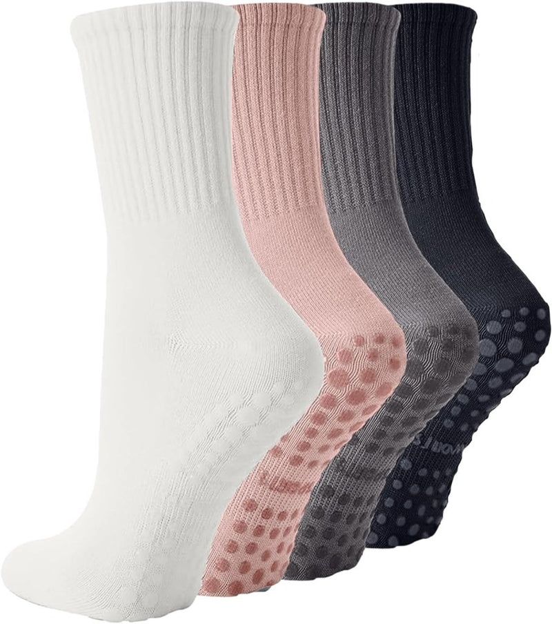 Load image in Gallery Viewer, Antislip yogasokken 4 paar van ademend katoen met siliconen grip en dubbele strepen voor pilates en dansen – gripsokken – balletslokken - happygetfit.com
