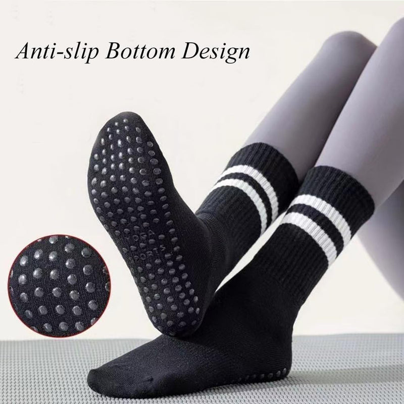 Load image in Gallery Viewer, Antislip yogasokken 4 paar van ademend katoen met siliconen grip en dubbele strepen voor pilates en dansen – gripsokken – balletslokken - happygetfit.com
