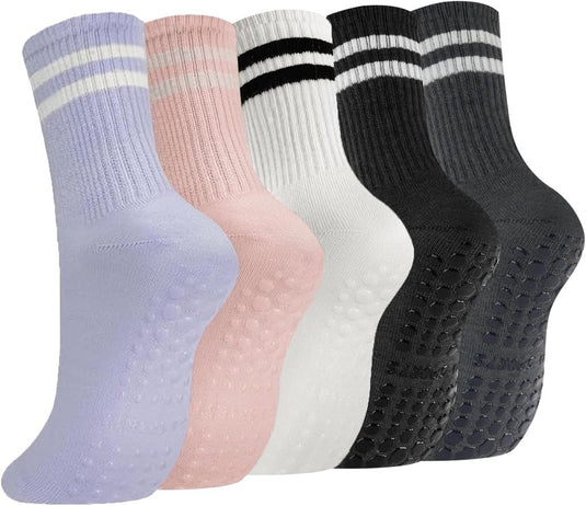 Antislip yogasokken 4 paar van ademend katoen met siliconen grip en dubbele strepen voor pilates en dansen – gripsokken – balletslokken - happygetfit.com