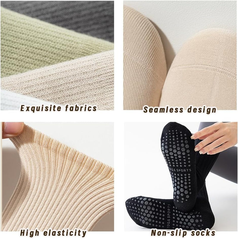 Load image in Gallery Viewer, Antislip yogasokken 4 paar van ademend katoen met siliconen grip en dubbele strepen voor pilates en dansen – gripsokken – balletslokken - happygetfit.com
