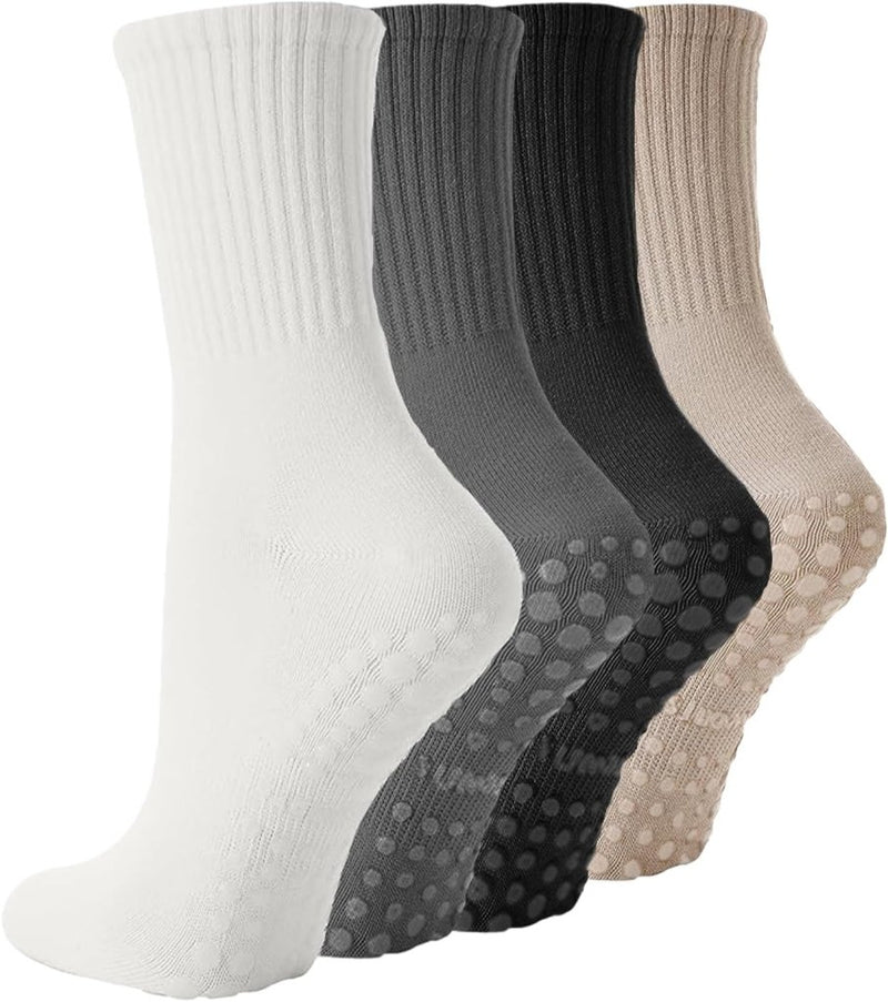 Load image in Gallery Viewer, Antislip yogasokken 4 paar van ademend katoen met siliconen grip en dubbele strepen voor pilates en dansen – gripsokken – balletslokken - happygetfit.com
