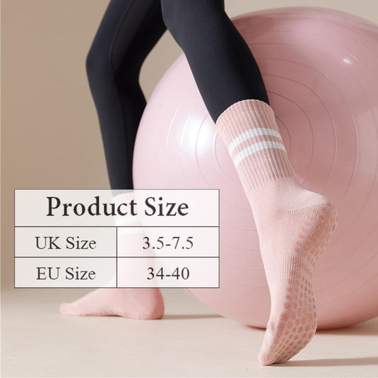 Antislip yogasokken 4 paar van ademend katoen met siliconen grip en dubbele strepen voor pilates en dansen – gripsokken – balletslokken - happygetfit.com