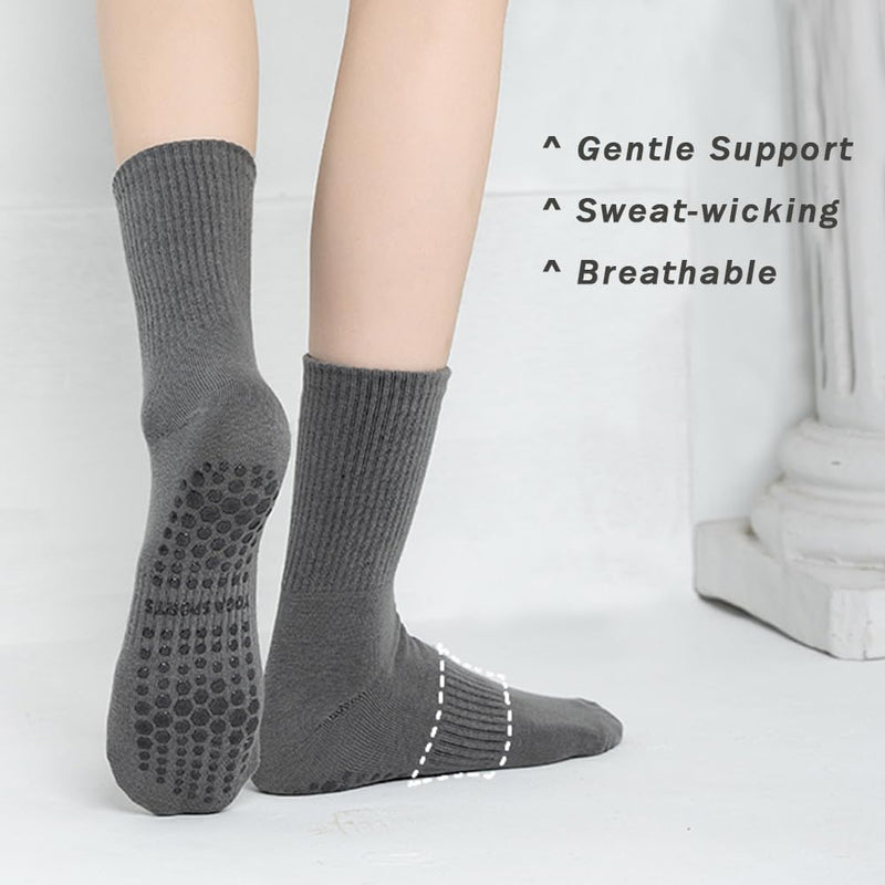 Load image in Gallery Viewer, Antislip yogasokken 4 paar van ademend katoen met siliconen grip en dubbele strepen voor pilates en dansen – gripsokken – balletslokken - happygetfit.com
