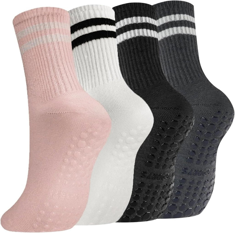 Load image in Gallery Viewer, Antislip yogasokken 4 paar van ademend katoen met siliconen grip en dubbele strepen voor pilates en dansen – gripsokken – balletslokken - happygetfit.com
