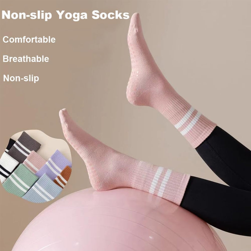 Load image in Gallery Viewer, Antislip yogasokken 4 paar van ademend katoen met siliconen grip en dubbele strepen voor pilates en dansen – gripsokken – balletslokken - happygetfit.com
