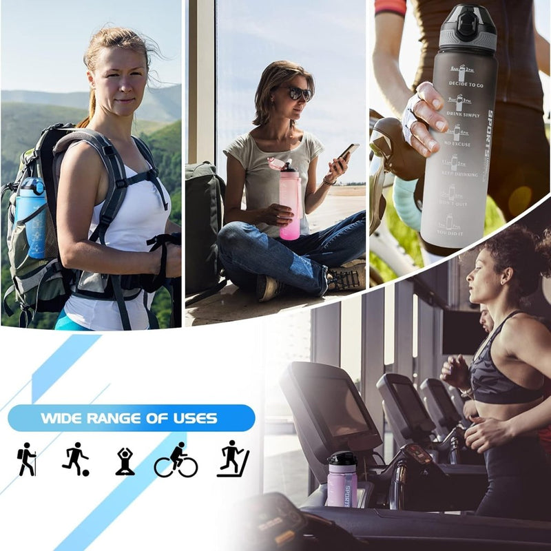 Load image into Gallery viewer, AOHAN 32 oz Water Bottles with Time Marker BPA Free Sport Drinking Bottle with Straw, Dishwasher Safe Lock Cover Leakproof Motivational Water Bottle Non-Toxic Canteen Bottle (Blue) - happygetfit.com
