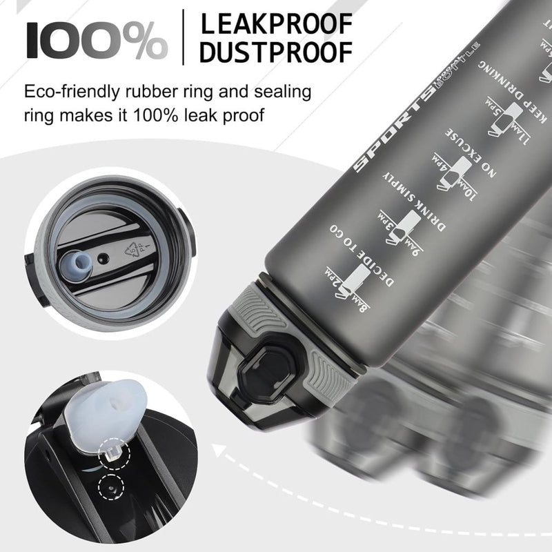 Load image into Gallery viewer, AOHAN 32 oz Water Bottles with Time Marker BPA Free Sport Drinking Bottle with Straw, Dishwasher Safe Lock Cover Leakproof Motivational Water Bottle Non-Toxic Canteen Bottle (Matte Grey) - happygetfit.com
