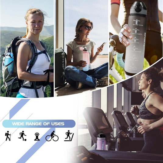 AOHAN 32 oz Water Bottles with Time Marker BPA Free Sport Drinking Bottle with Straw, Dishwasher Safe Lock Cover Leakproof Motivational Water Bottle Non-Toxic Canteen Bottle (Haze Blue) - happygetfit.com