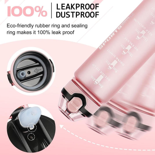 AOHAN 32 oz Water Bottles with Time Marker BPA Free Sport Drinking Bottle with Straw, Dishwasher Safe Lock Cover Leakproof Motivational Water Bottle Non-Toxic Canteen Bottle (Light Pink) - happygetfit.com