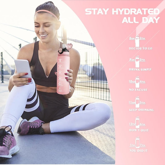 AOHAN 32 oz Water Bottles with Time Marker BPA Free Sport Drinking Bottle with Straw, Dishwasher Safe Lock Cover Leakproof Motivational Water Bottle Non-Toxic Canteen Bottle (Light Pink) - happygetfit.com