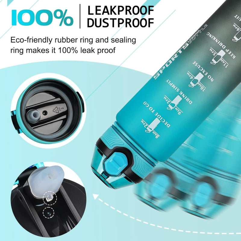 Load image into Gallery viewer, AOHAN 32 oz Water Bottles with Time Marker BPA Free Sport Drinking Bottle with Straw, Dishwasher Safe Lock Cover Leakproof Motivational Water Bottle Non-Toxic Canteen Bottle (Green Black) - happygetfit.com
