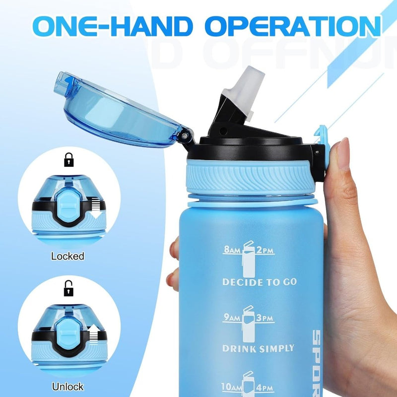 Load image into Gallery viewer, AOHAN 32 oz Water Bottles with Time Marker BPA Free Sport Drinking Bottle with Straw, Dishwasher Safe Lock Cover Leakproof Motivational Water Bottle Non-Toxic Canteen Bottle (Blue) - happygetfit.com
