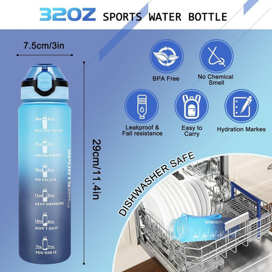 AOHAN 32 oz Water Bottles with Time Marker BPA Free Sport Drinking Bottle with Straw, Dishwasher Safe Lock Cover Leakproof Motivational Water Bottle Non-Toxic Canteen Bottle (Haze Blue) - happygetfit.com