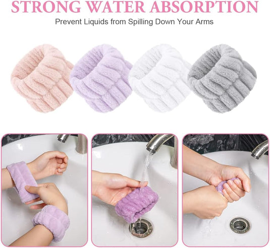 AOOWU Polsband, Elastische Microvezel, Gezichtswas, Cosmetica, Haarband, Spa-armbanden voor Absorberende Zweetband voor Vrouwen en Meisjes, Make-up, Pols, Gezichtsverzorging - happygetfit.com
