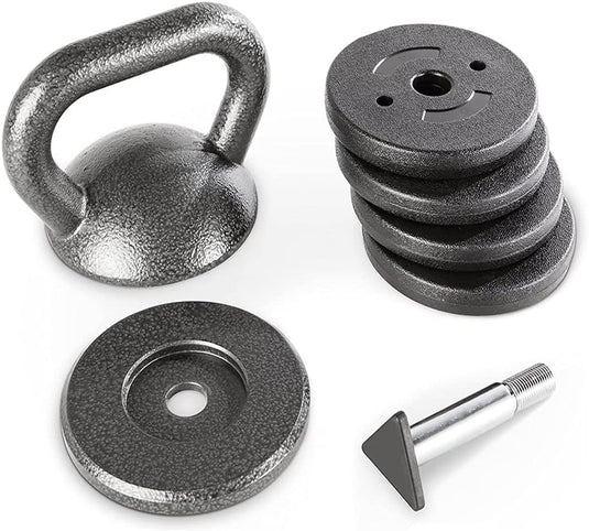 Apex 20lb Adjustable Cast Iron Kettlebell Handle, Compatible with 1” Weight Plates, Up to 50lb Load Capacity for Strength Training, Weightlifting, Home Workouts - happygetfit.com