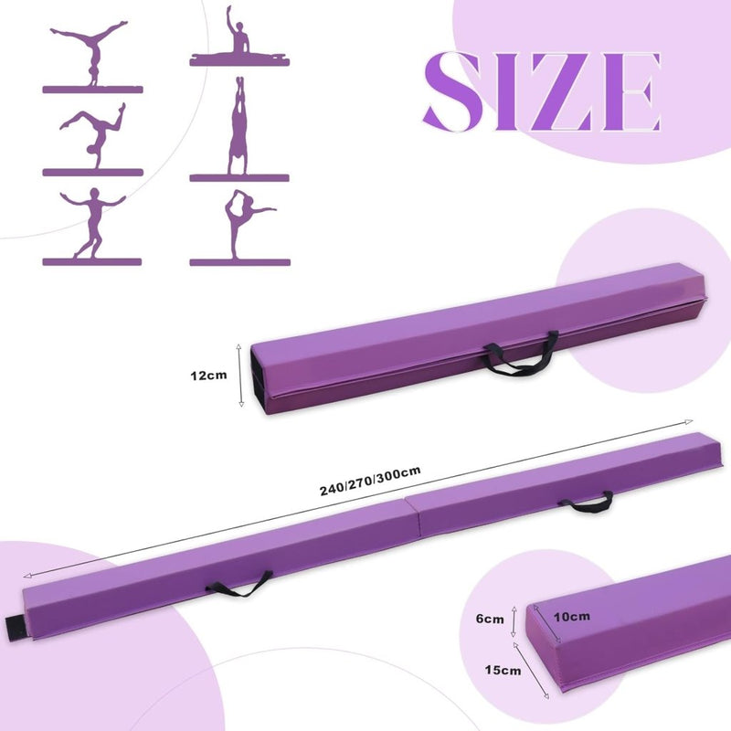 Laad afbeelding in Galerijviewer, De Artistieke gymnastiekbalk voor thuis, verkrijgbaar in de lengtes 240cm, 270cm en 300cm met een hoogte van 12cm, is voorzien van PU-leer en een antisliprubber basis. Het bevat handige handgrepen en silhouetten van pose gymnastiek—ideaal voor oefeningen thuis of in de sportschool.
