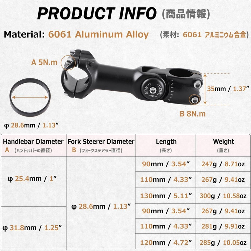 Load image into Gallery viewer, Azarxis 25.4mm 31.8mm Stem 70mm 80mm 90mm 110mm 120mm 130mm 17 35 45 60 Degree Adjustable Bike Stem Mountain Bike Stem Short Handlebar Stem for Bicycle, Road Bike, MTB, BMX, Cycling - happygetfit.com
