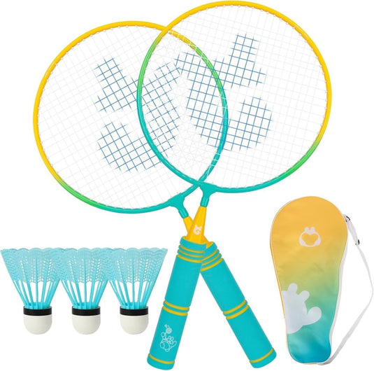 Badmintonset kinderen met 2 rackets van 44 cm inclusief 3 shuttles en draagtas – junior badminton – buitensport - happygetfit.com