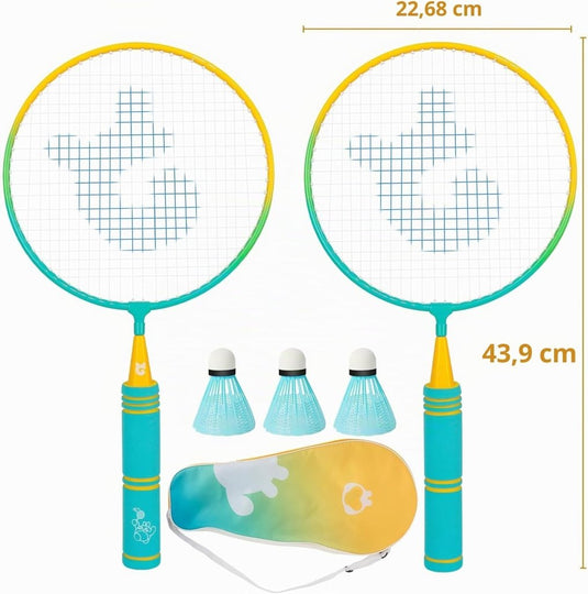 Badmintonset kinderen met 2 rackets van 44 cm inclusief 3 shuttles en draagtas – junior badminton – buitensport - happygetfit.com