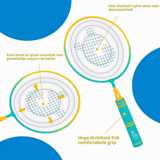 Badmintonset kinderen met 2 rackets van 44 cm inclusief 3 shuttles en draagtas – junior badminton – buitensport - happygetfit.com